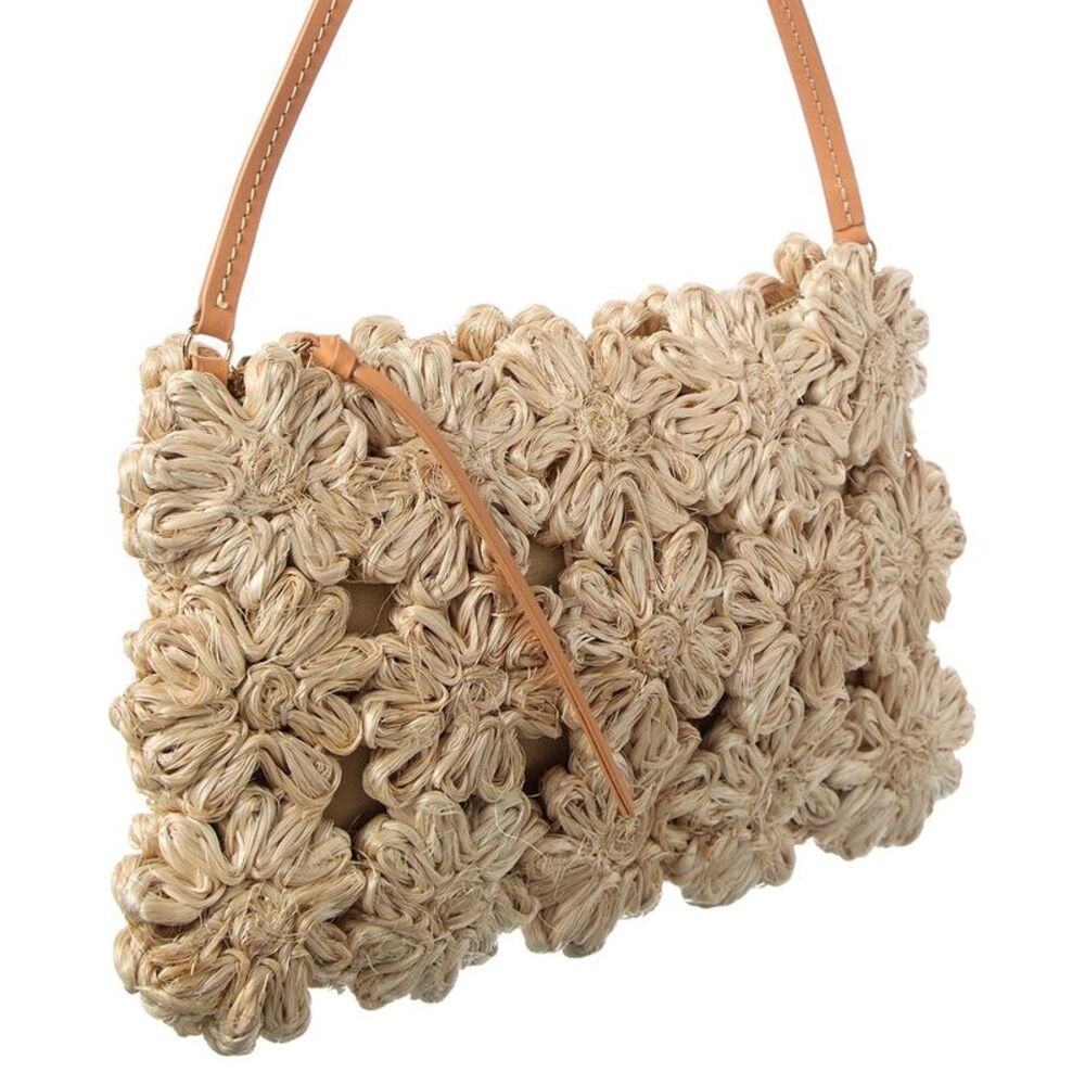Poolside The Ravello Floral Mini Straw Pouch, Brown - Picture 3 of 4
